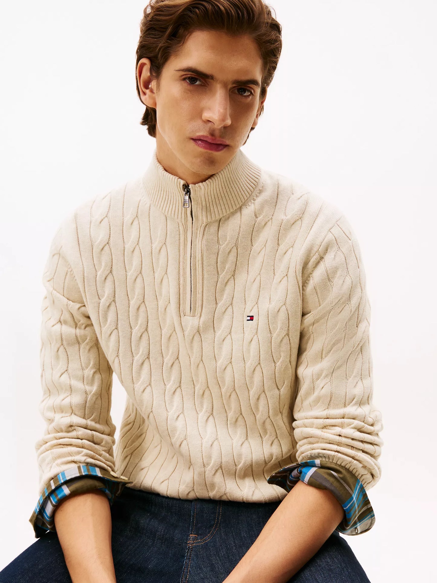 Cable Knit Mockneck Quarter-Zip Sweater