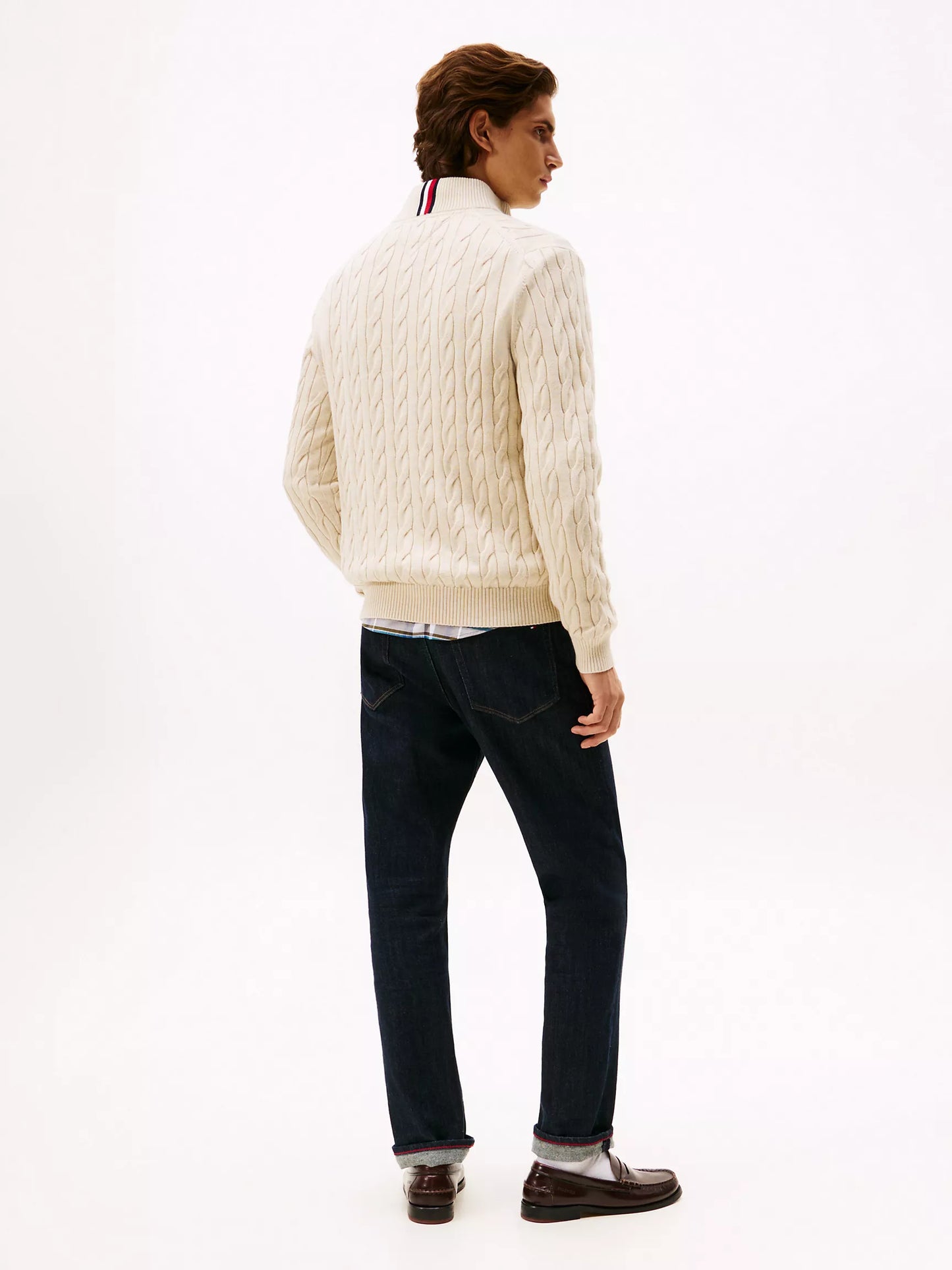 Cable Knit Mockneck Quarter-Zip Sweater