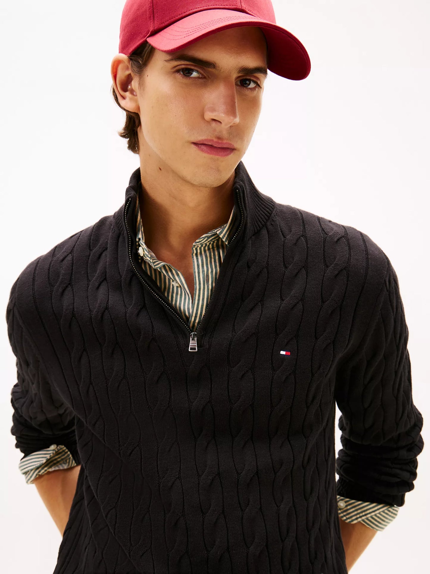 Cable Knit Mockneck Quarter-Zip Sweater