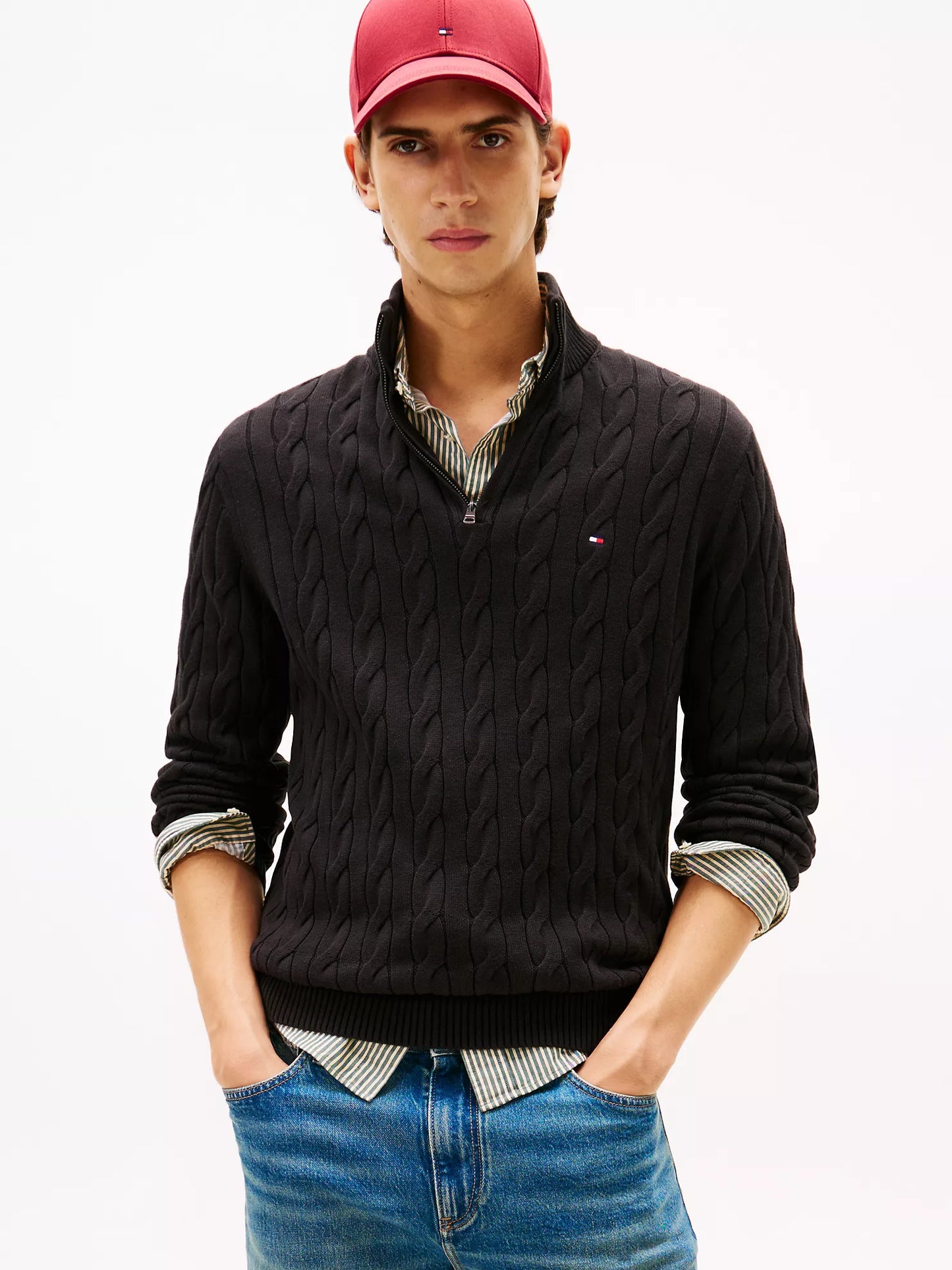 Cable Knit Mockneck Quarter-Zip Sweater