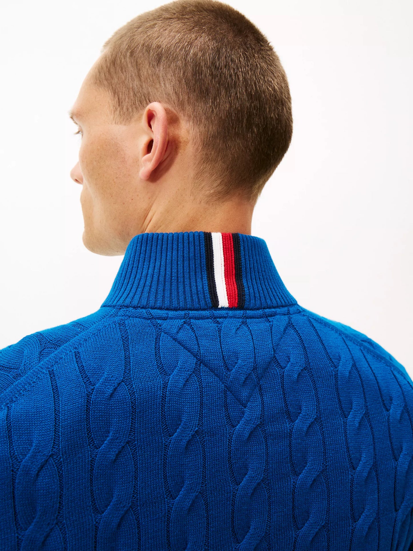 Cable Knit Mockneck Quarter-Zip Sweater