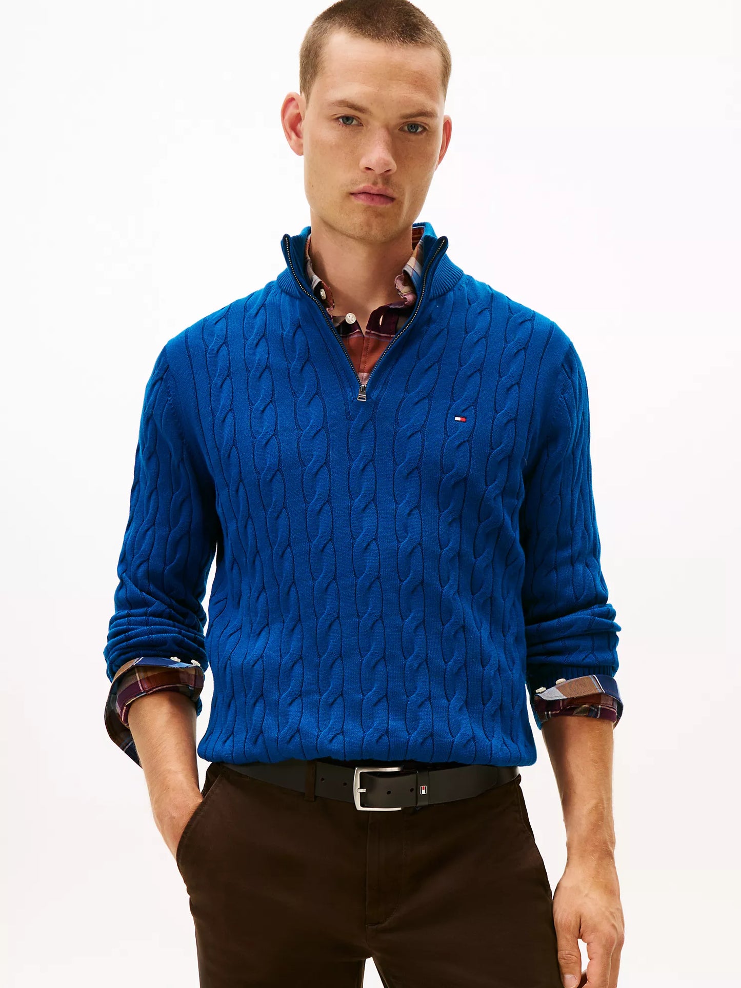 Cable Knit Mockneck Quarter-Zip Sweater