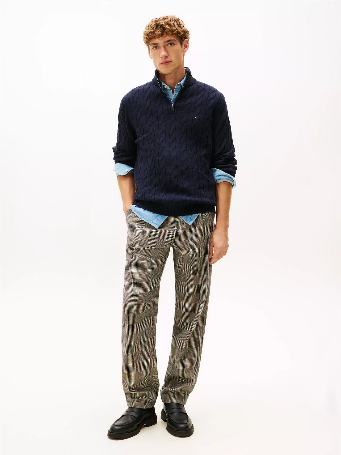 Cable Knit Mockneck Quarter-Zip Sweater