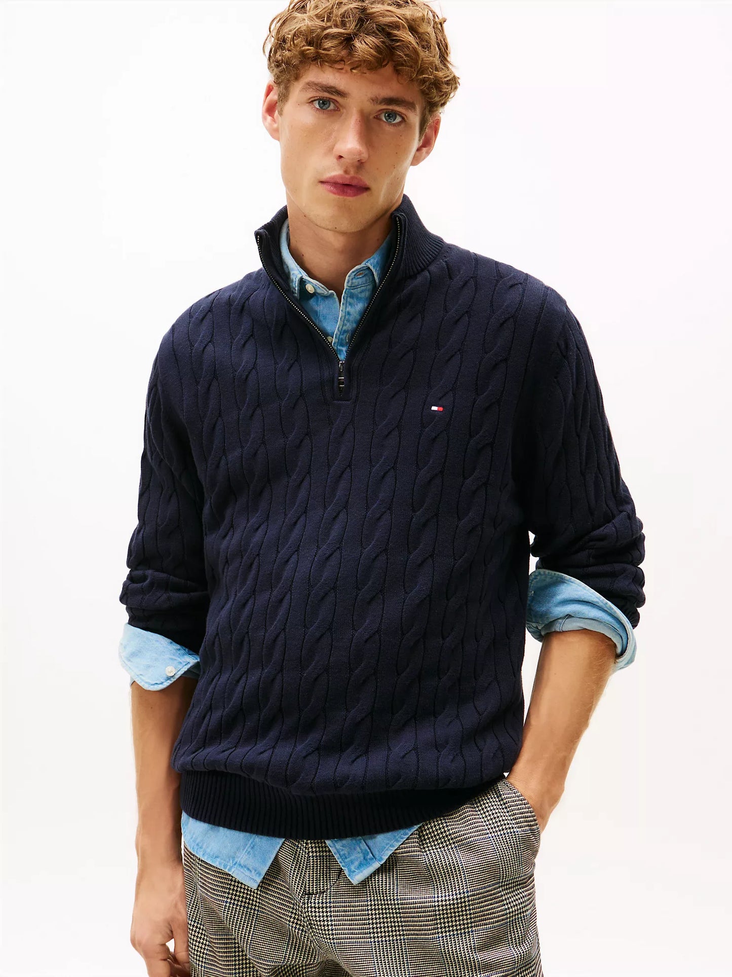 Cable Knit Mockneck Quarter-Zip Sweater
