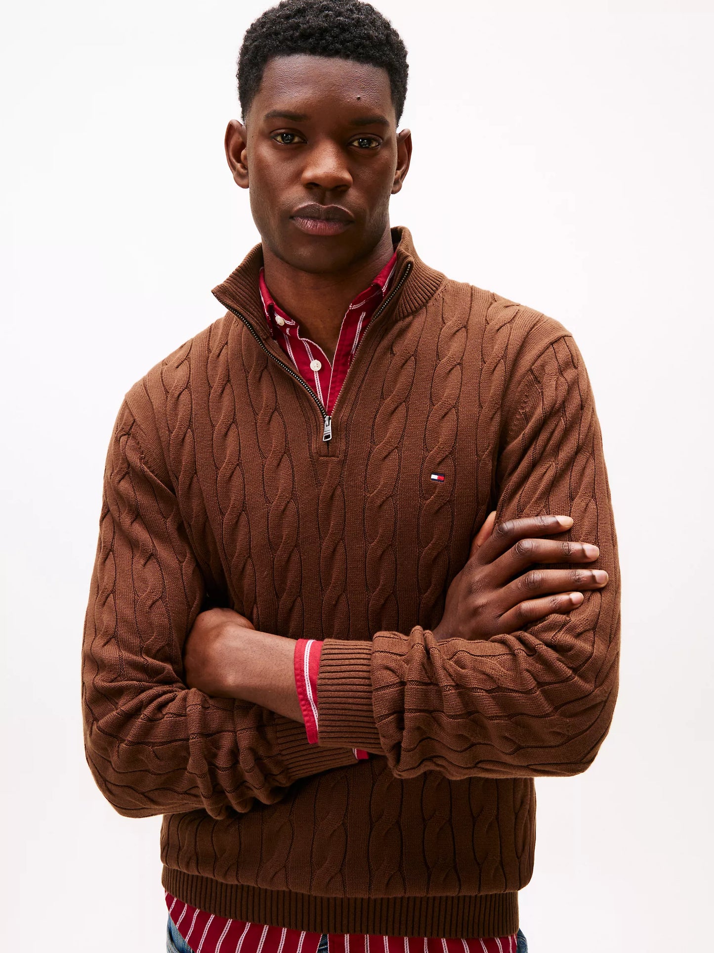 Cable Knit Mockneck Quarter-Zip Sweater