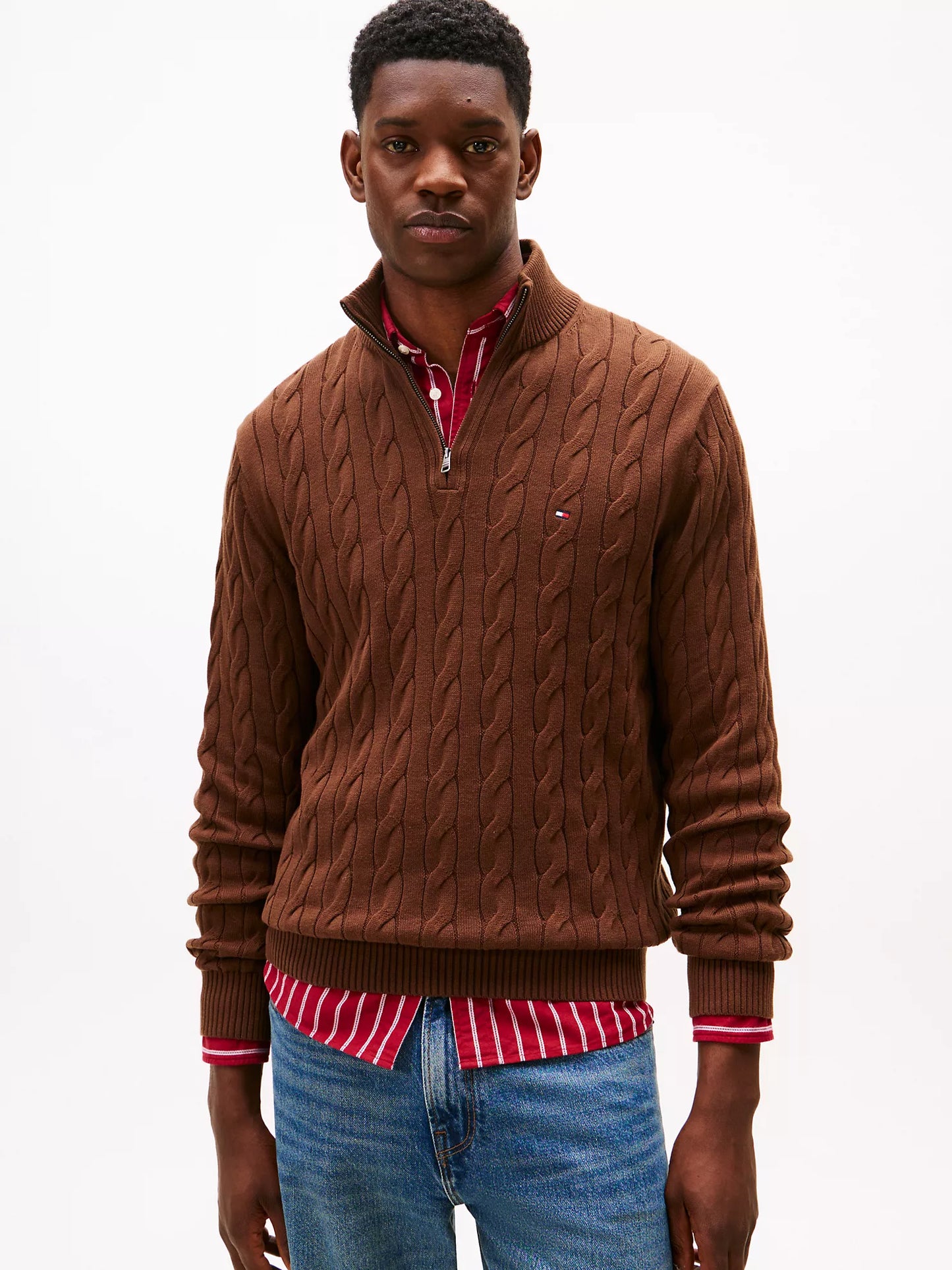 Cable Knit Mockneck Quarter-Zip Sweater