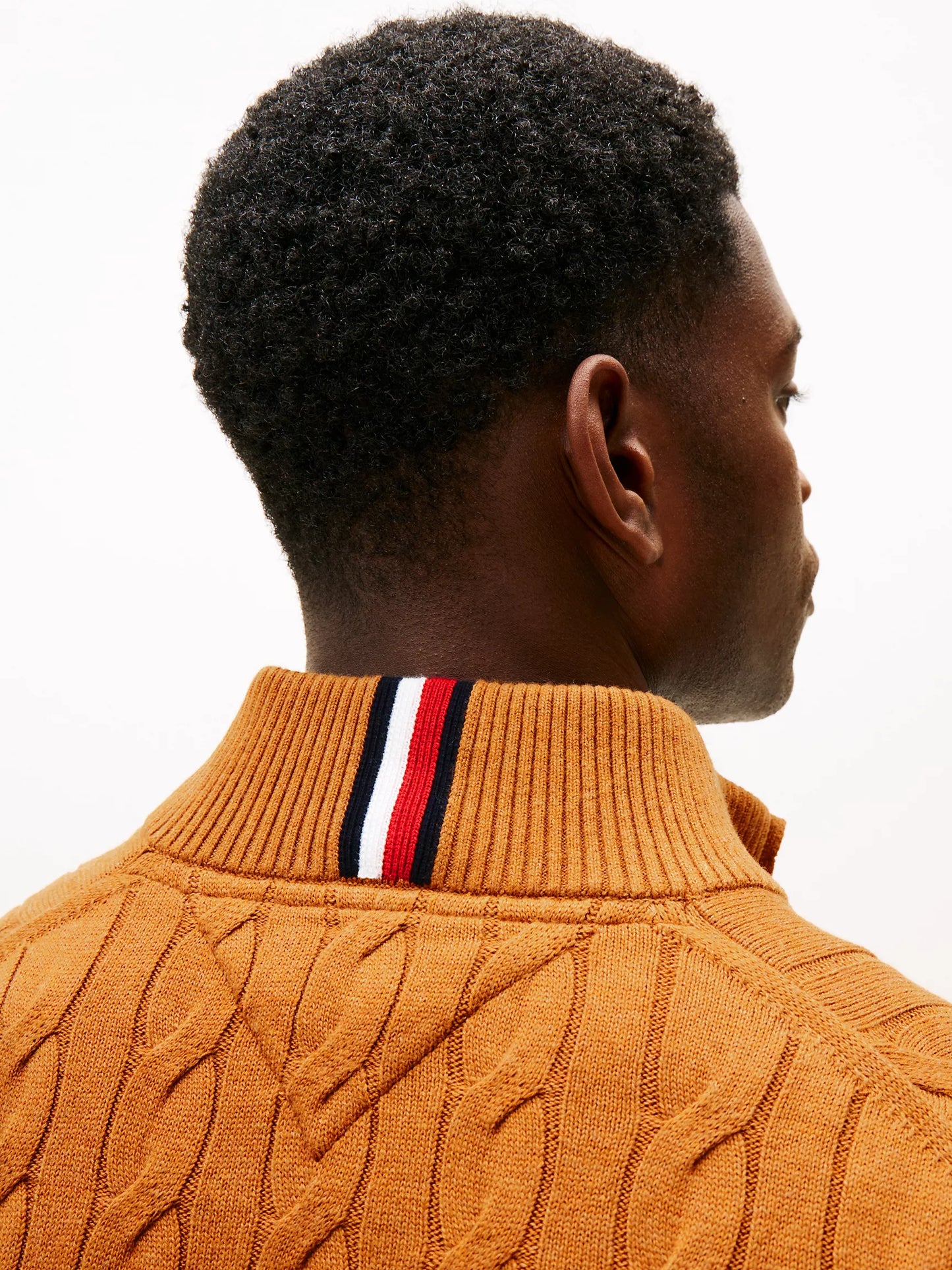 Cable Knit Mockneck Quarter-Zip Sweater