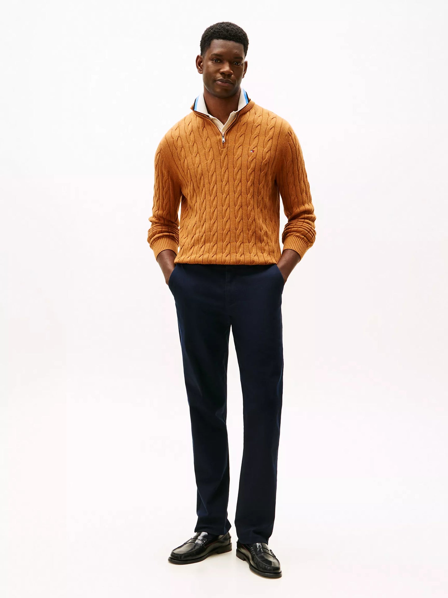Cable Knit Mockneck Quarter-Zip Sweater