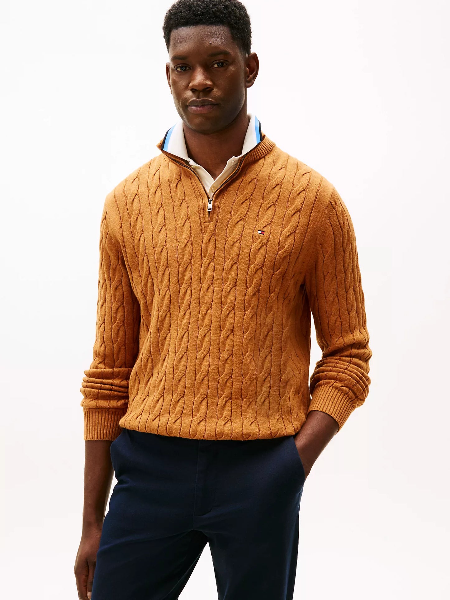 Cable Knit Mockneck Quarter-Zip Sweater