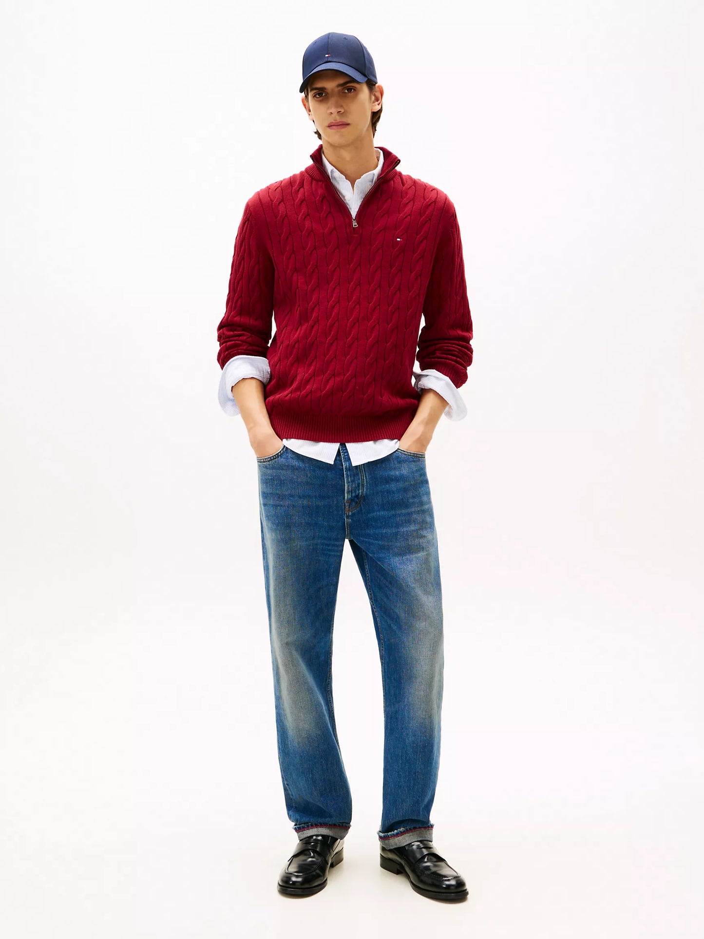 Cable Knit Mockneck Quarter-Zip Sweater