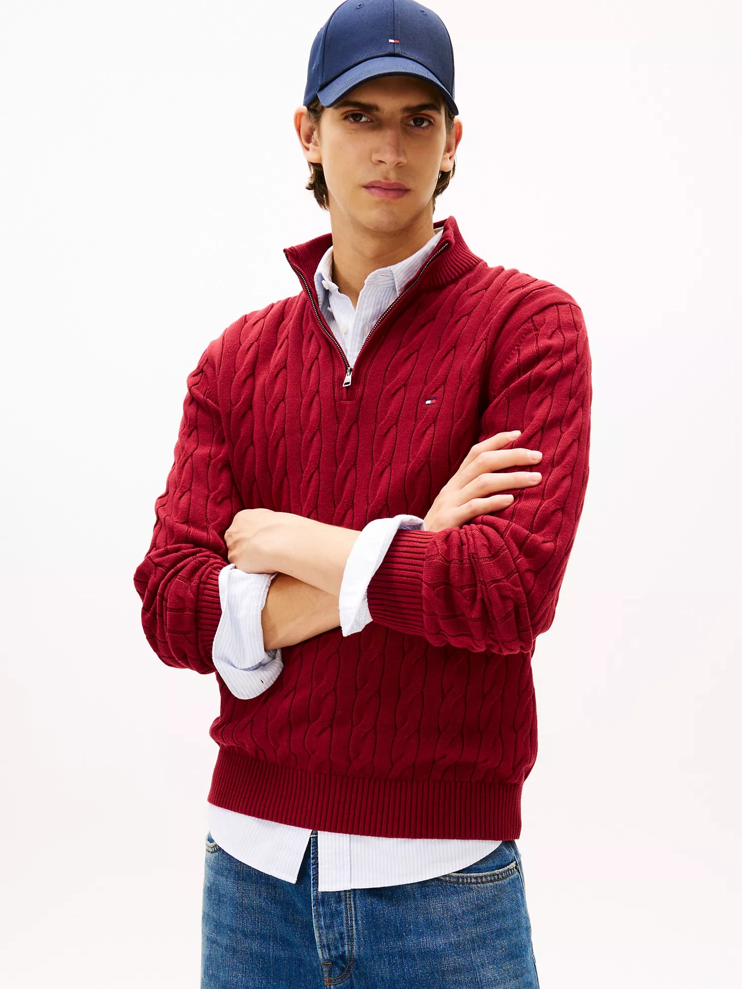 Cable Knit Mockneck Quarter-Zip Sweater
