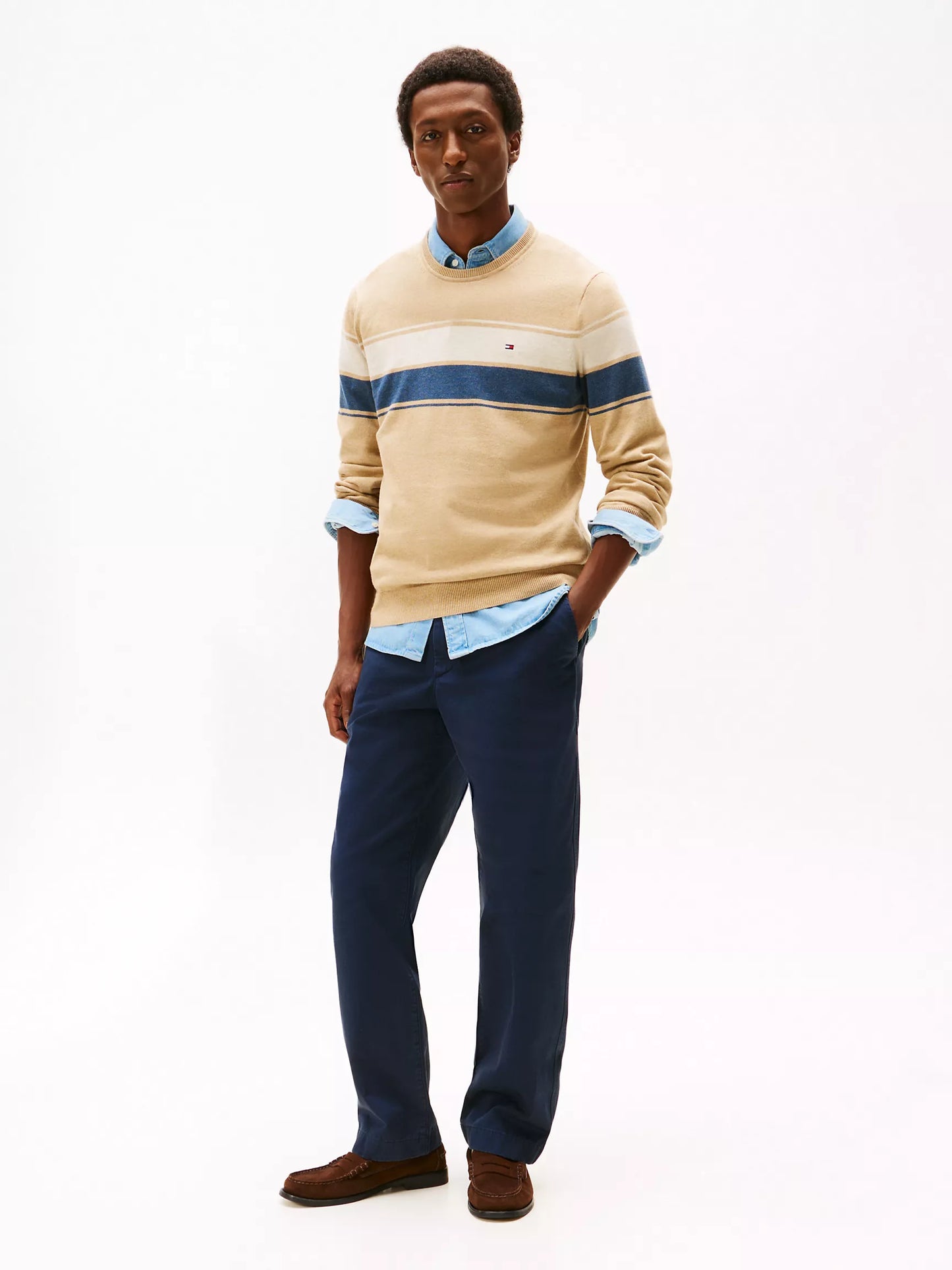 Block-Stripe Crewneck Sweater