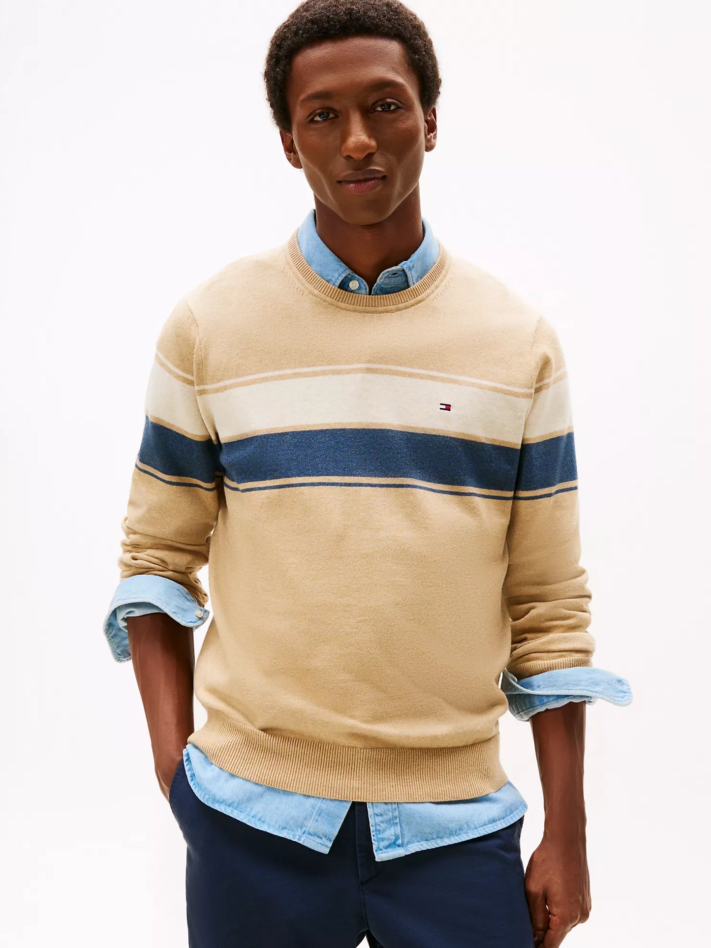 Block-Stripe Crewneck Sweater