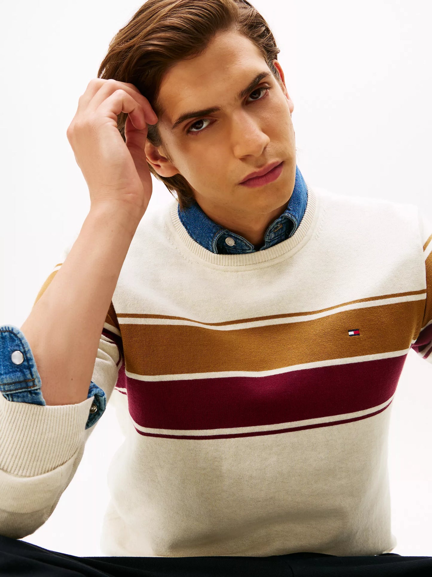 Block-Stripe Crewneck Sweater