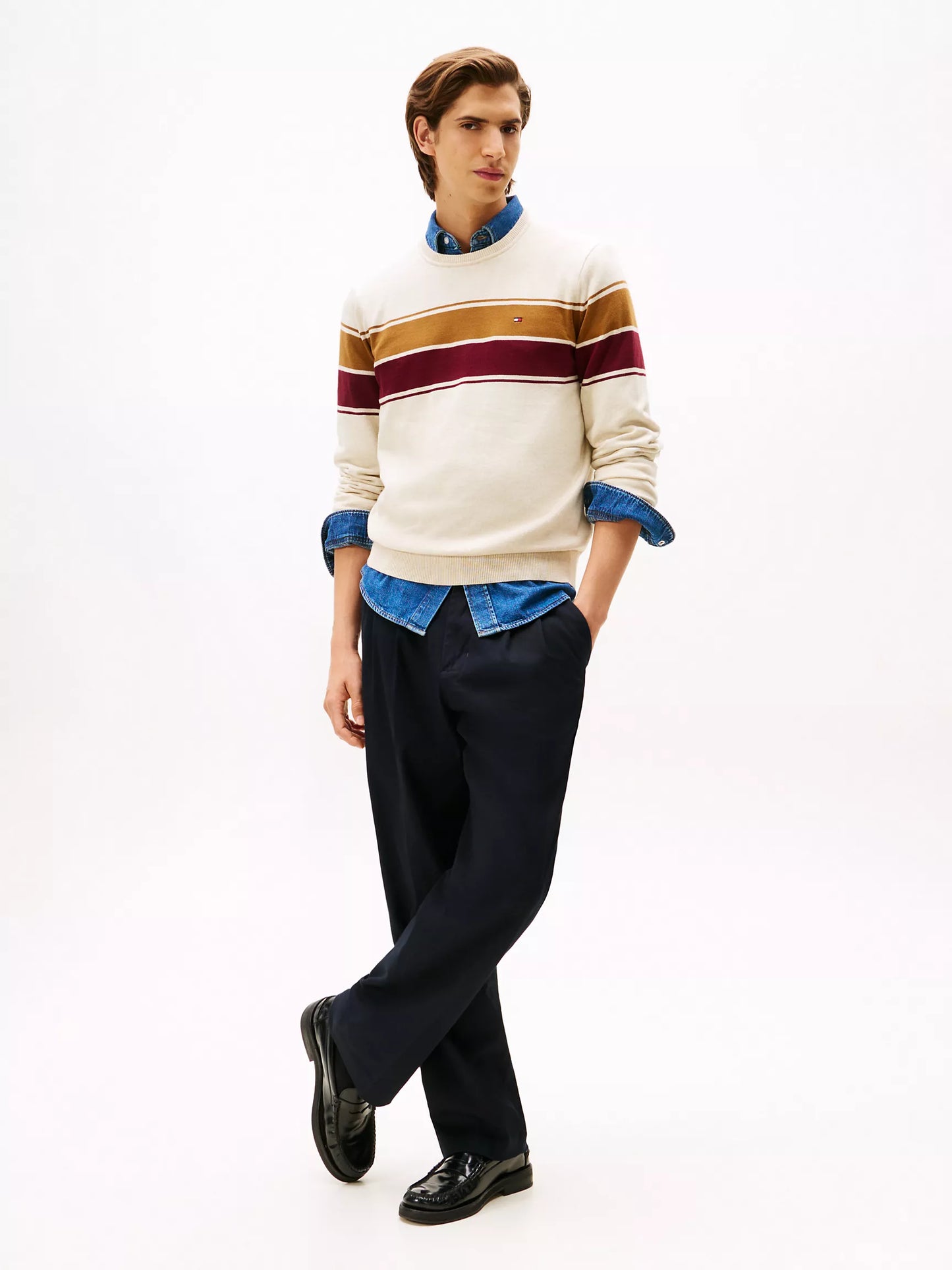 Block-Stripe Crewneck Sweater