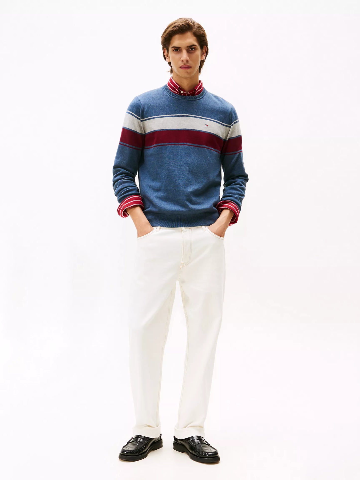 Block-Stripe Crewneck Sweater