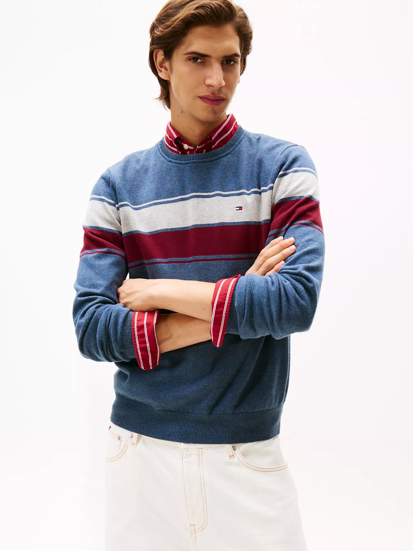 Block-Stripe Crewneck Sweater
