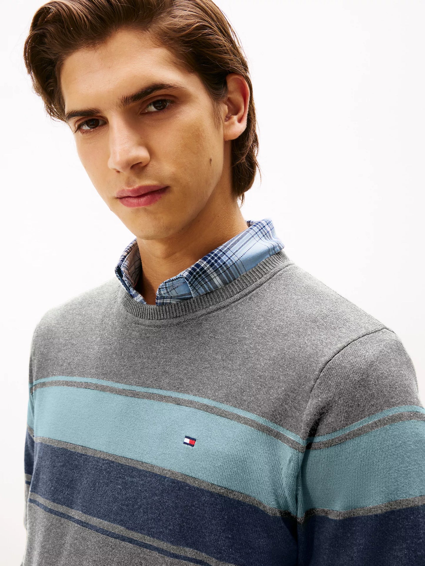 Block-Stripe Crewneck Sweater