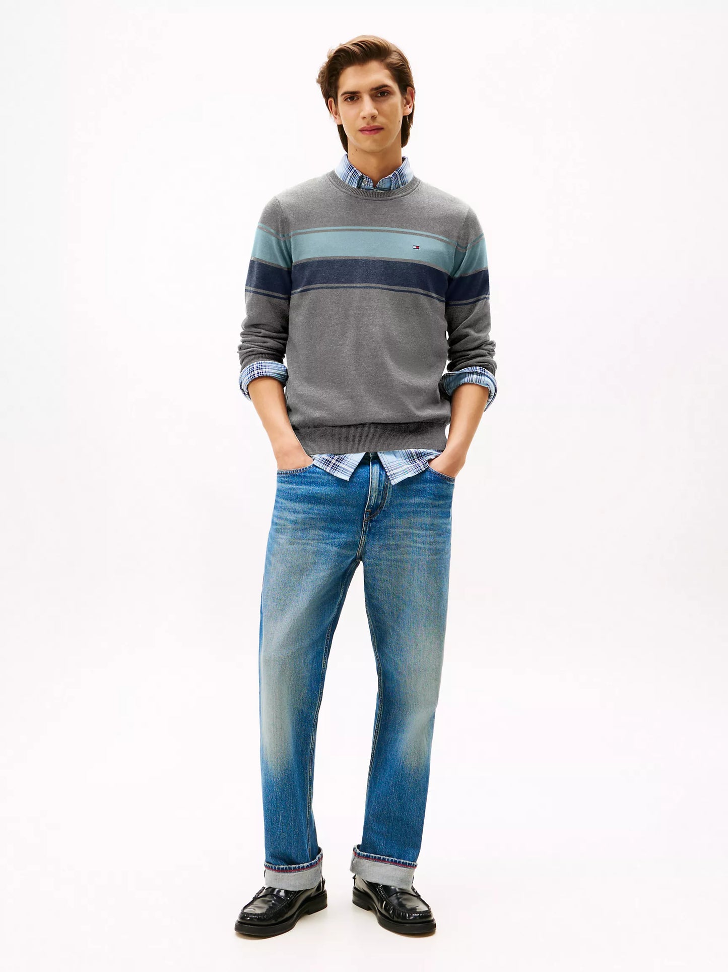 Block-Stripe Crewneck Sweater