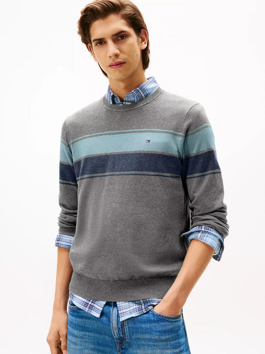 Block-Stripe Crewneck Sweater