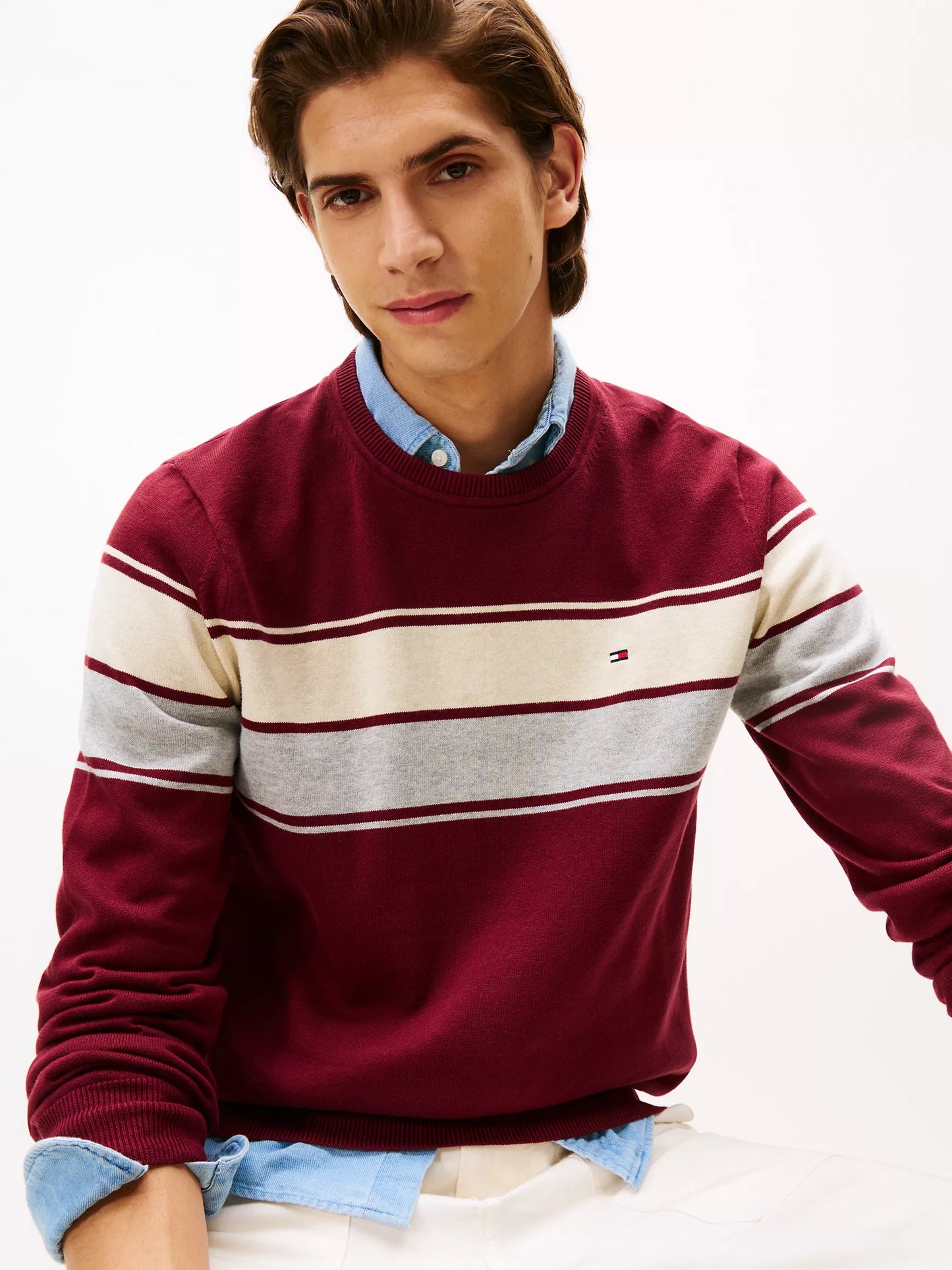 Block-Stripe Crewneck Sweater